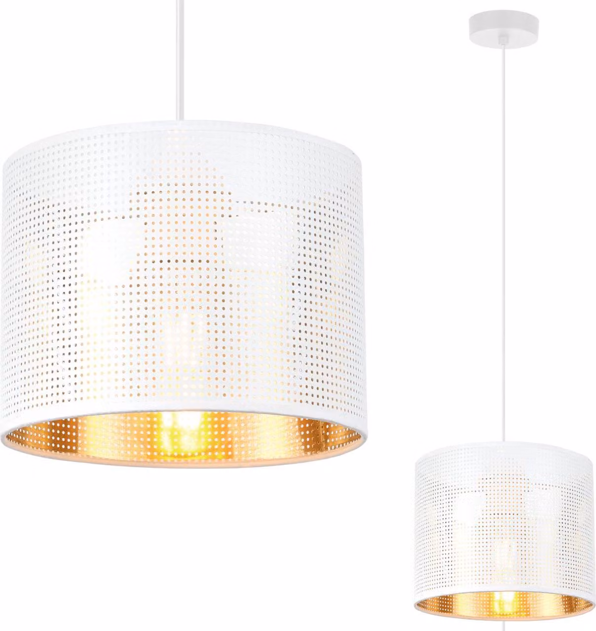 Lampada A Sospensione Asti White 1 Paralume Piatto Bianco Oro 20Cm
