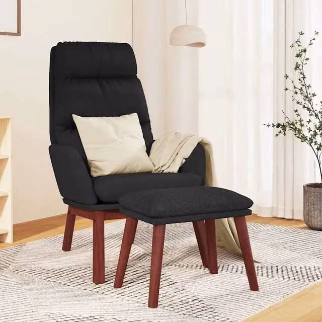 Divano Sedia-Poltrona Relax con Poggiapiedi Nero in Tessuto 430271 – 1