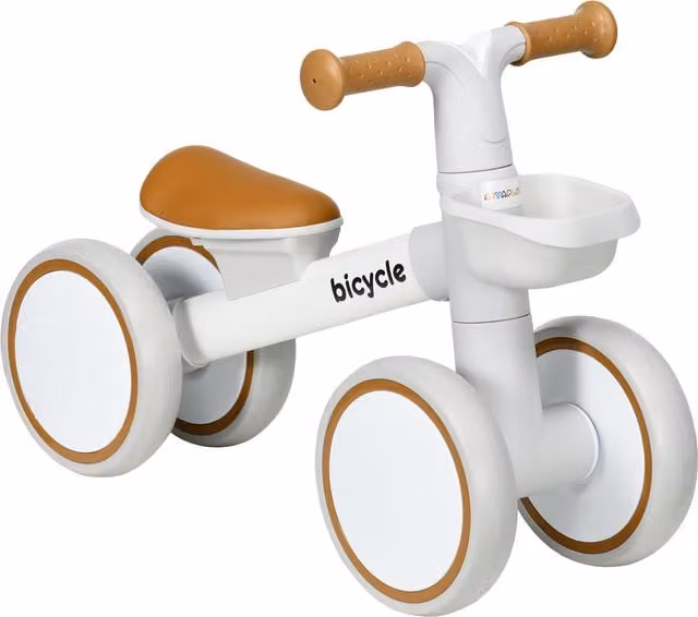Bicicletta per bambini AIYAPLAY con 4 ruote, sella regolabile e manubrio ergonomico in lega di alluminio e PP, Marrone e Bianco