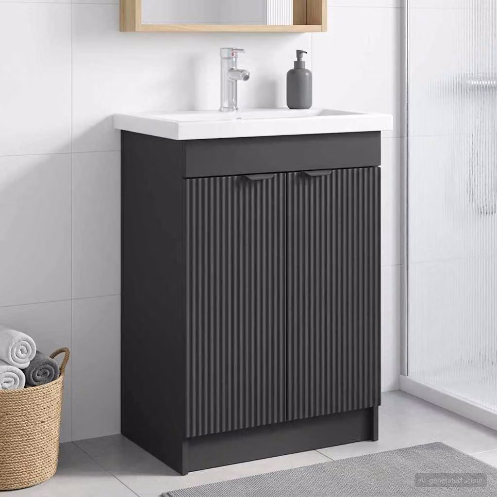 vidaXL Mobiletto da bagno sotto il lavello moderno in MDF Nero L: 78,5 cm, P: 37,5 cm, H: 81 cm