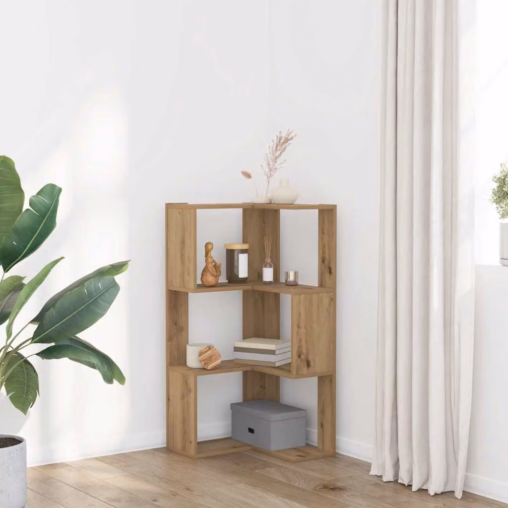Libreria Angolare vidaXL in Legno con 3 Ripiani, Colore Rovere, H 102 x L 50 x P 50 cm