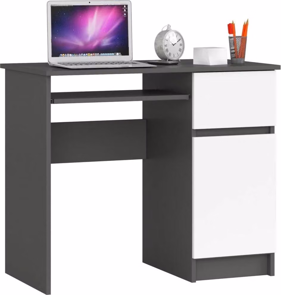 Scrivania per PC KALRION - grigio / bianco, versione a destra