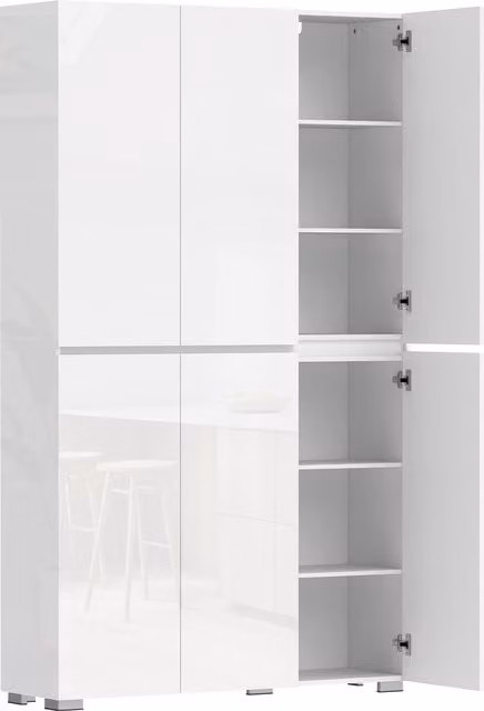 HOMCOM Buffet alto cucina armadio da cucina a finitura lucida 6 porte con chiusura ammortizzata ripiani regolabili bianco   Aosom Italy
