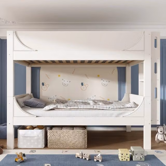 Letto a castello separabile 90x200 cm bianco con scala reversibile e design a slitta