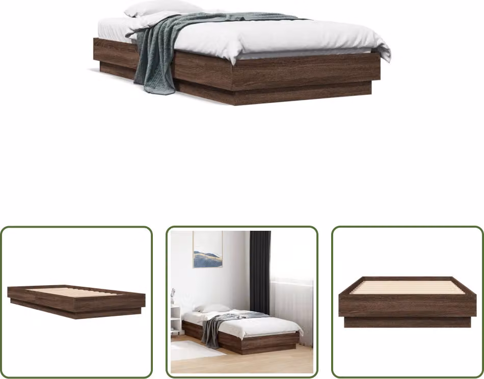 The Living Store Struttura letto in rovere marrone 90x190 cm in materiale ligneo