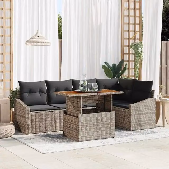 Set Divano da Giardino 6 pz Grigio Poly Rattan 3358575