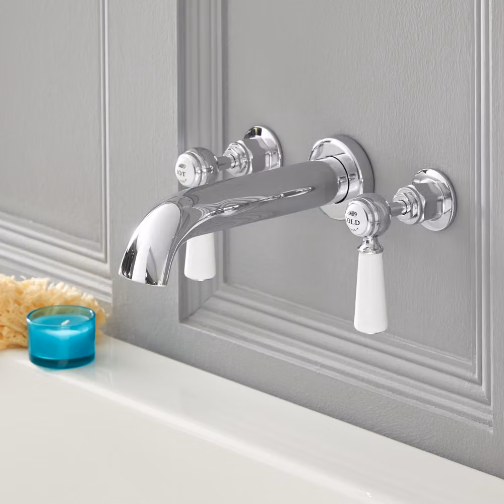 Rubinetto Vasca da Parete a 3 Fori a Leva Design Tradizionale Cromo/Bianco - Elizabeth