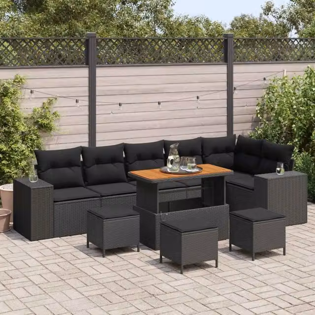 Set Divano da Giardino 10 pz Nero polyrattan 3362029