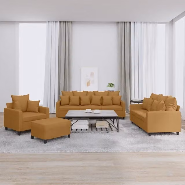 Set di divani moderno vidaXL in velluto marrone composto da divano a 3 posti, divano a 2 posti, pouf e cuscini coordinati – 1