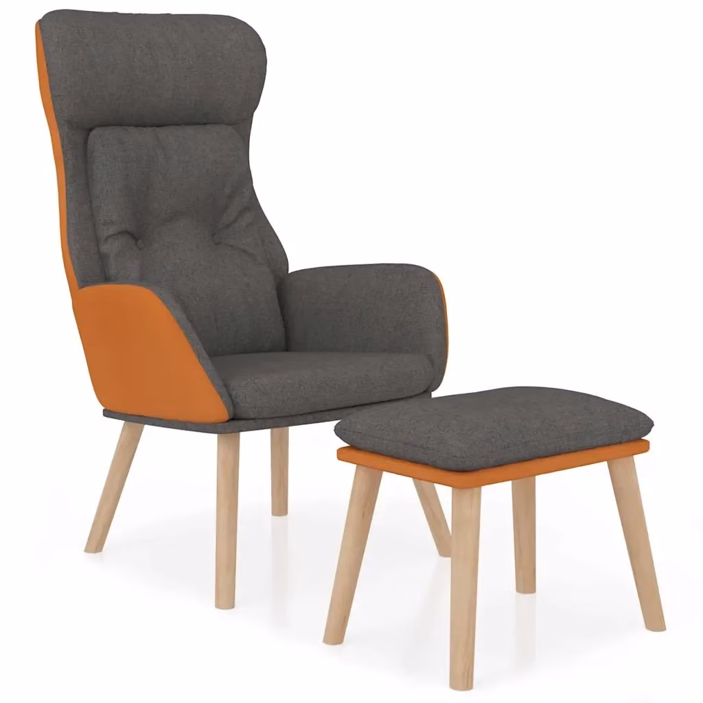 Poltrona Relax con Poggiapiedi Grigio in Similpelle e Tessuto con Struttura in Metallo e Legno – 2