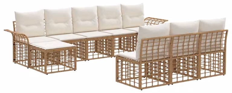 Set di divani da esterno 9 pcs Naturale e Bianco Crema