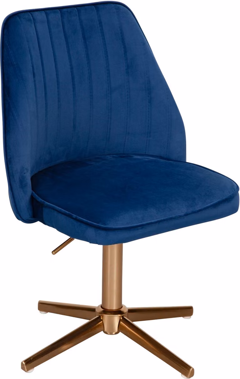 Sedia da scrittura design in velluto blu scuro sedia girevole con schienale | Wohnling