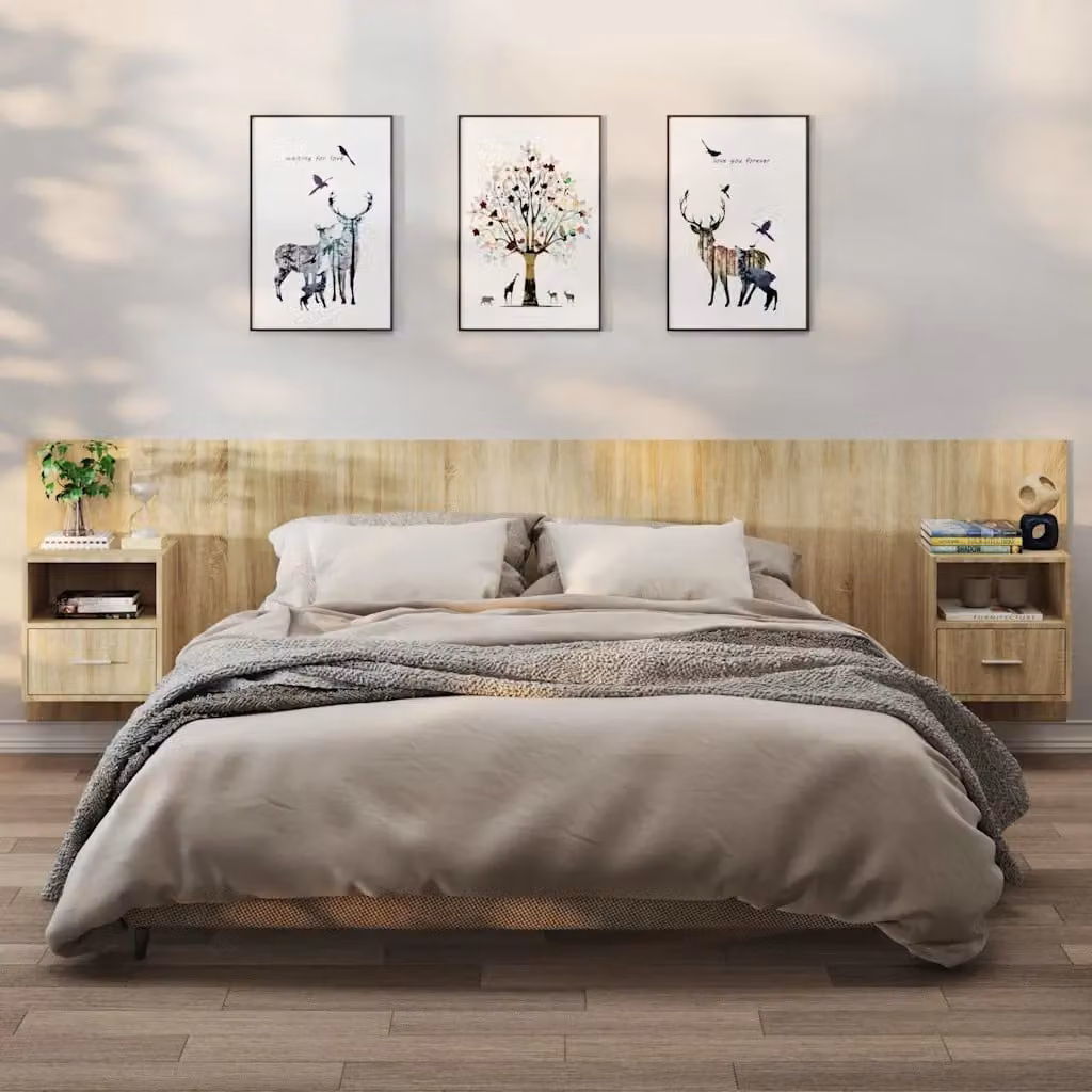 Set di 2 comodini da muro vidaXL in stile moderno, colore Rovere Sonoma
