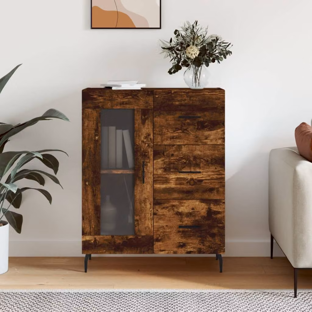 Credenza vidaXL in Rovere Fumo e Legno Multistrato, L: 69,5 cm, P: 34 cm, H: 90 cm