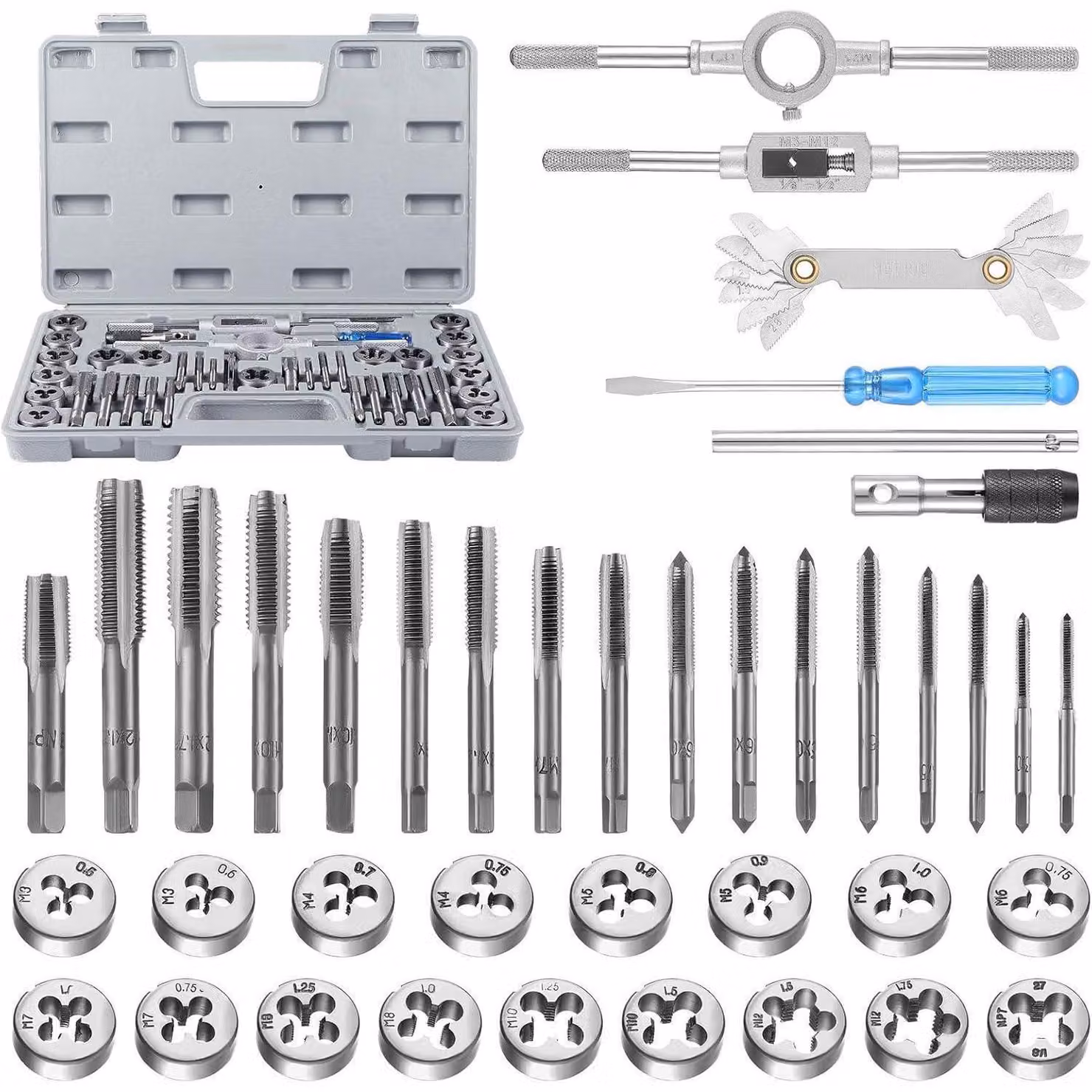 Set di maschi elicoidali metrici M3-M12, 40 pezzi, con punte, per filettature interne ed esterne