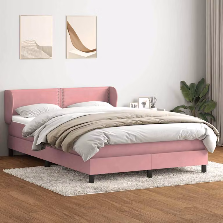 vidaXL Letto Ibrido con Giroletto a Molle e Materasso in Velluto Rosa, L/P/H: 163 x 213 x 88 cm
