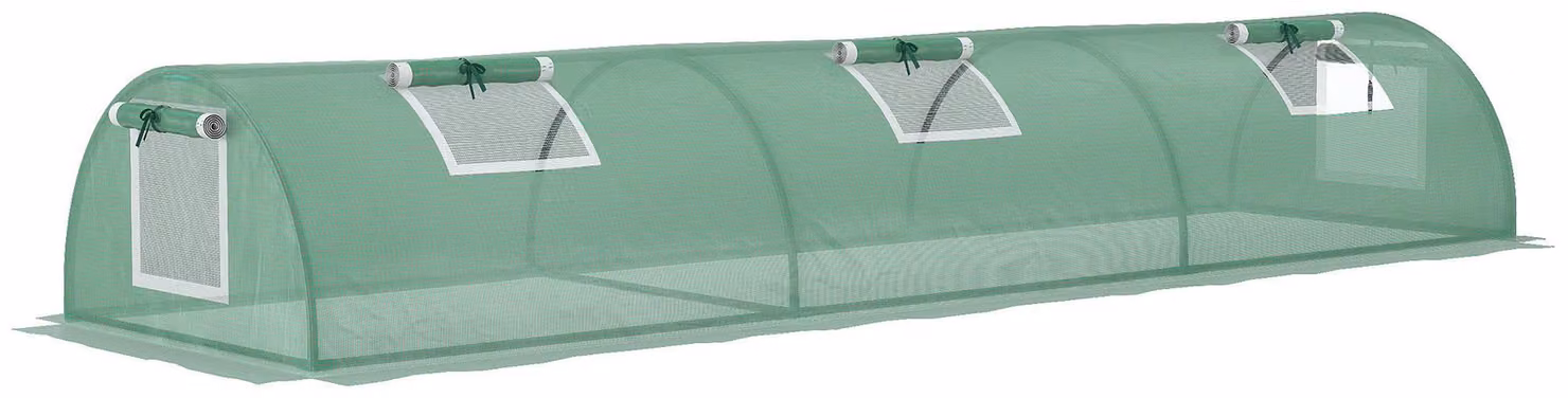 Tunnel per semina precoce "Moonbite", dimensioni 300 x 80 x 45 cm, mini serra con 4 finestre in rete, copertura in PE resistente ai raggi UV, griglia di rinforzo, tetto curvo, acciaio, colore verde