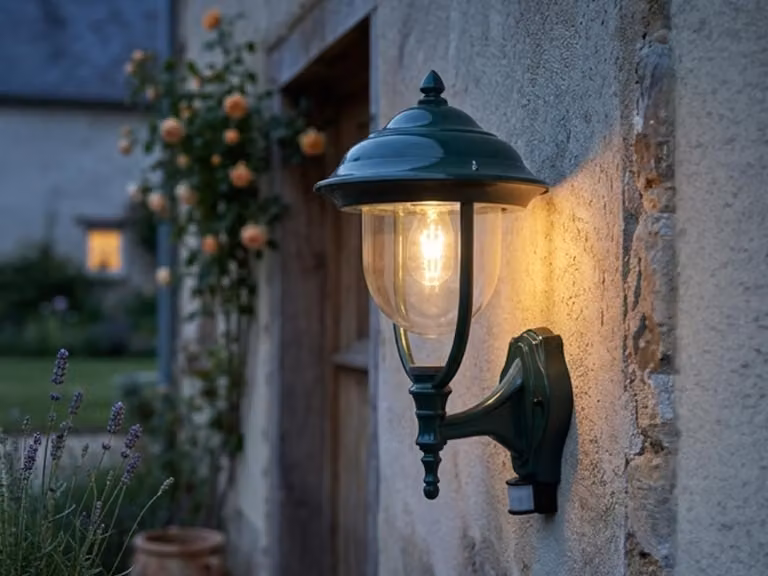 Lampada da esterno a LED con sensore di movimento, grande lanterna da parete in stile rustico, verde