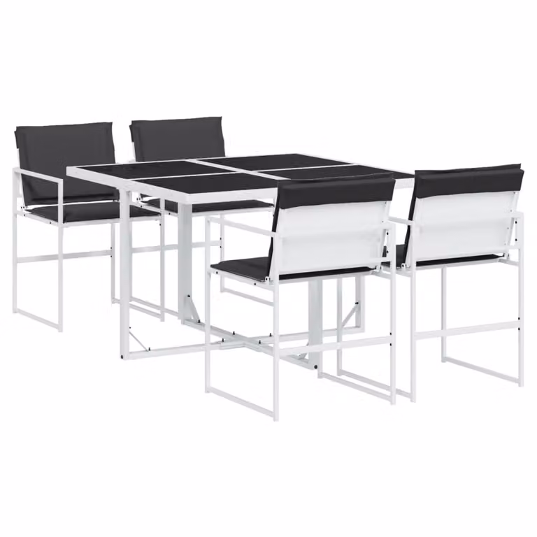 Set da Pranzo da Giardino 5 pz con Cuscini Bianco in Textilene