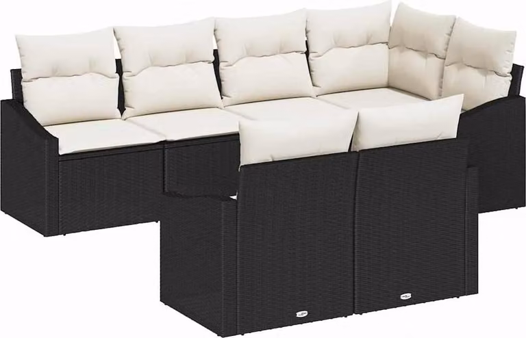 Set di divani con cuscino 7 pcs Nero polyrattan