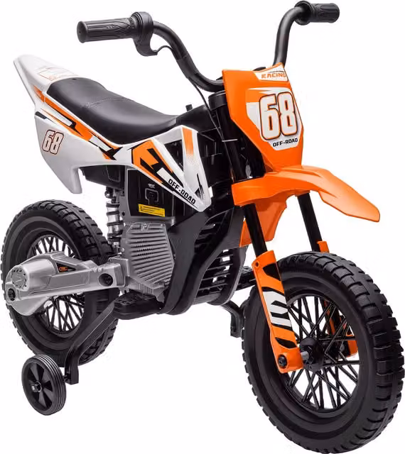 Moto Elettrica per Bambini AIYAPLAY con Rotelle Rimovibili, Sospensioni e Suoni, Arancione