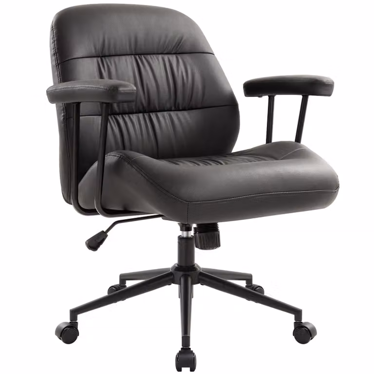 Sedia da ufficio IWMH, sedia girevole ergonomica con braccioli rimovibili, regolabile in altezza, rivestita in Finto cuoio, per scrivania, toeletta, ufficio domestico - Nero