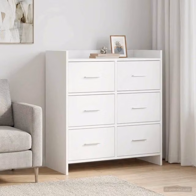 Credenza moderna vidaXL in bianco con finitura opaca, realizzata in MDF e metallo, L/P/H: 75 x 33 x 80 cm