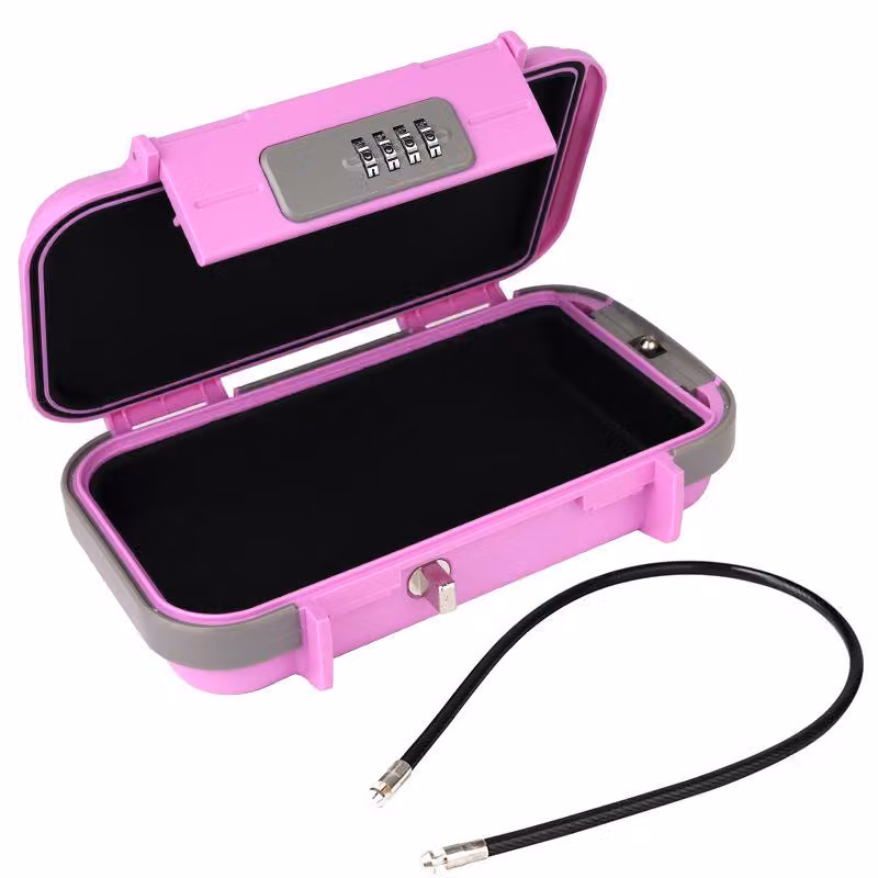 Cassaforte da viaggio con cavo – 23,5x14,1x6 cm – Cassaforte portatile con serratura a combinazione – Contenitore impermeabile per oggetti di valore – ideale per la spiaggia, il campeggio, i viaggi e lo sport – Rosa