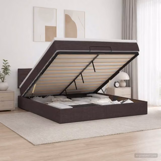 Letto ottomano con materasso Marrone Scuro 160 x 200 cm Tessuto 3456257