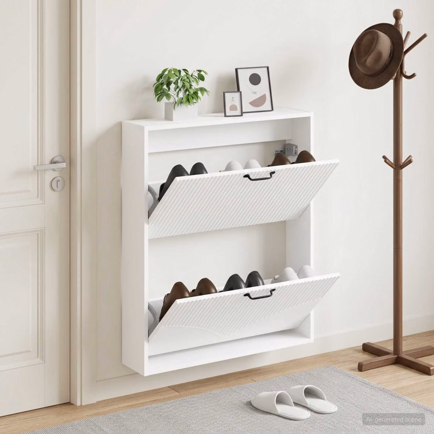 vidaXL Mobiletto per Scarpe da Muro HOORN Bianco L: 71 cm, P: 17 cm, H: 86 cm