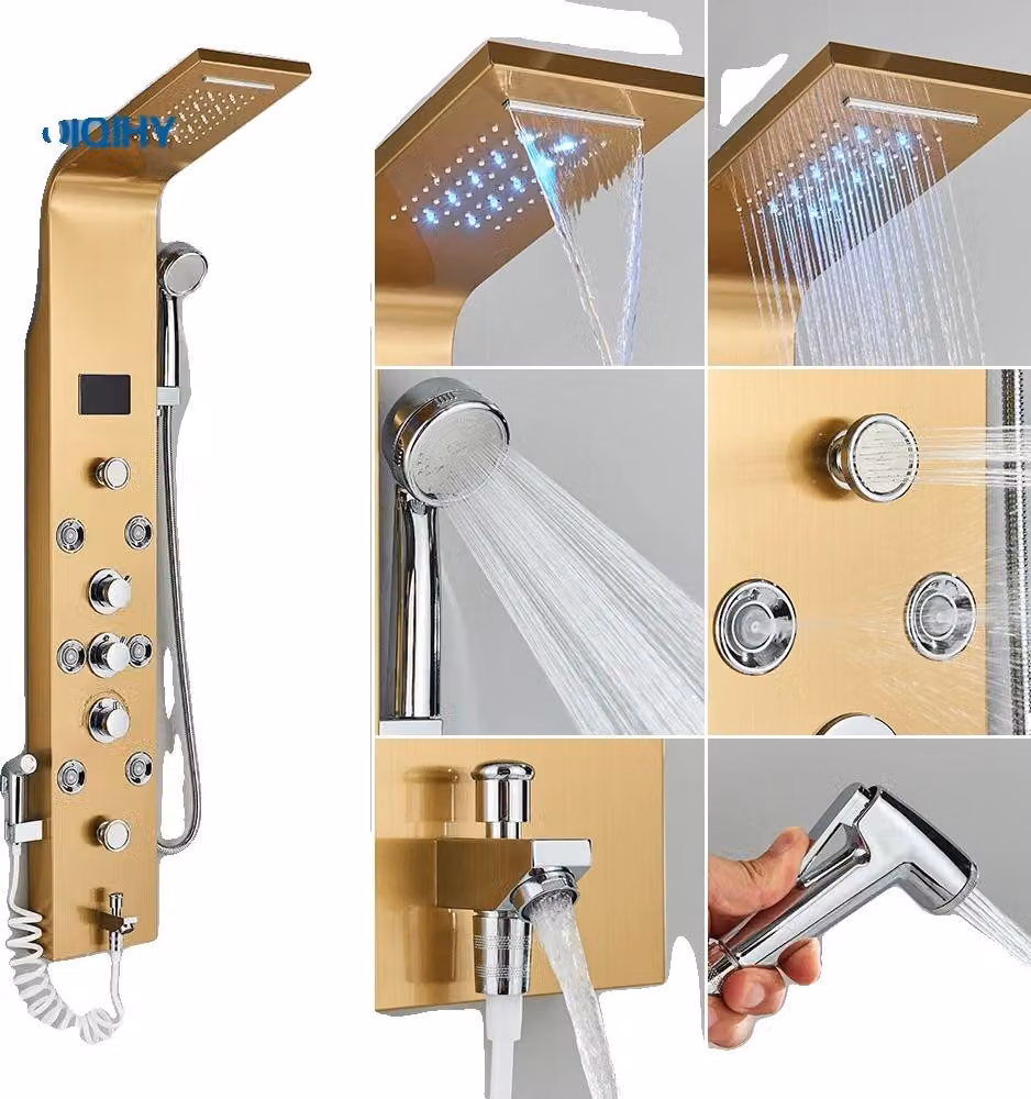 Rubinetto per doccia, funzione a pioggia, acciaio inossidabile resistente, oro 8009