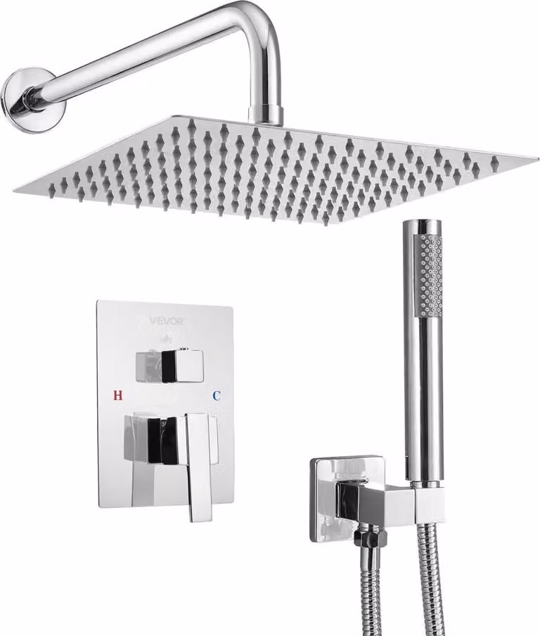 Set rubinetteria per doccia con soffione quadrato da 10" e doccetta, cromato argento