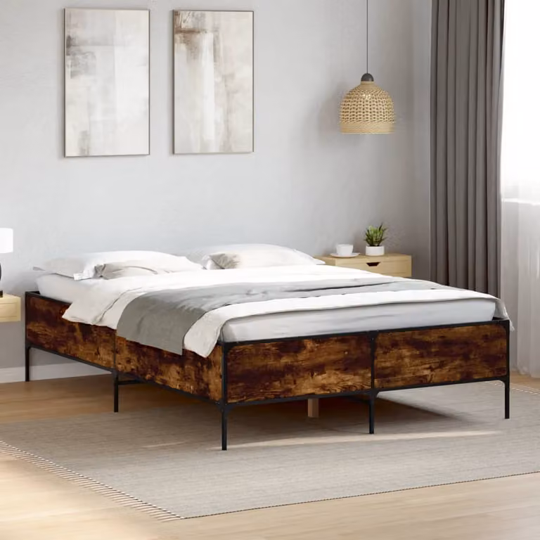 Giroletto vidaXL in legno e metallo color rovere fumo, L: 150 cm, P: 200 cm