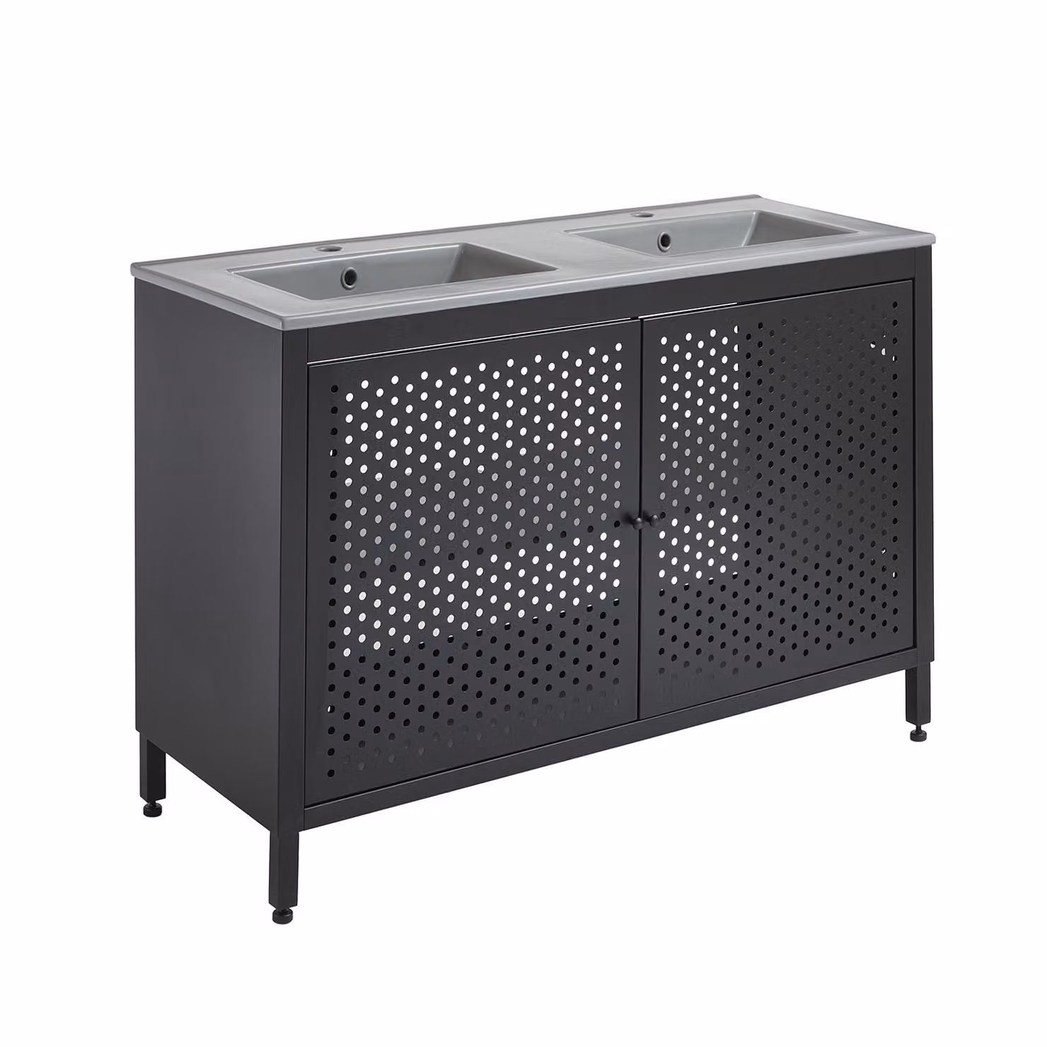 Mobile da Lavabo per Bagno in Metallo Nero da 1210mm con Lavabo Doppio Elements Colore Grigio (Pebble) - Beswick