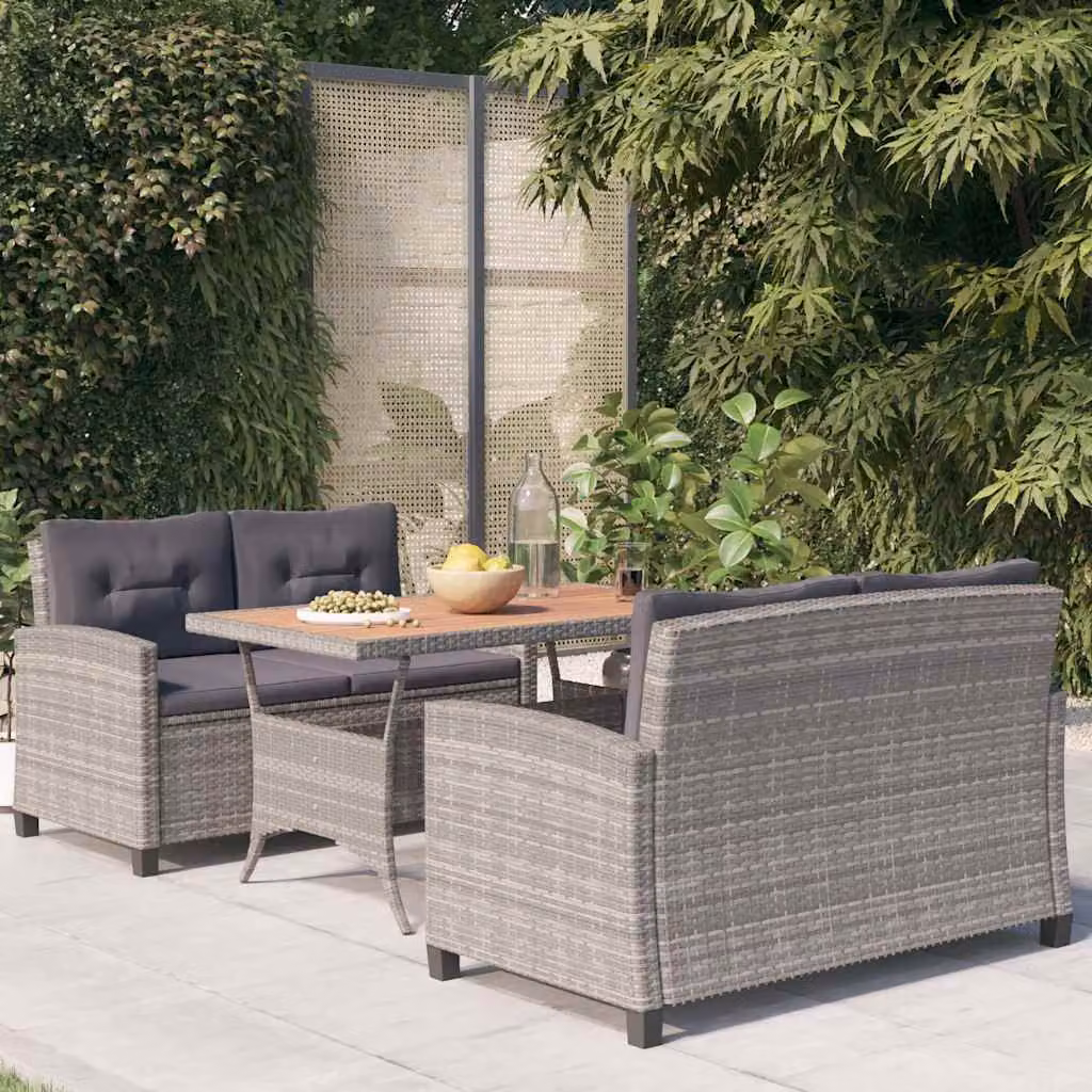 Set Pranzo da Giardino vidaXL in Polyrattan e Legno di Acacia Grigio, 3 Pezzi