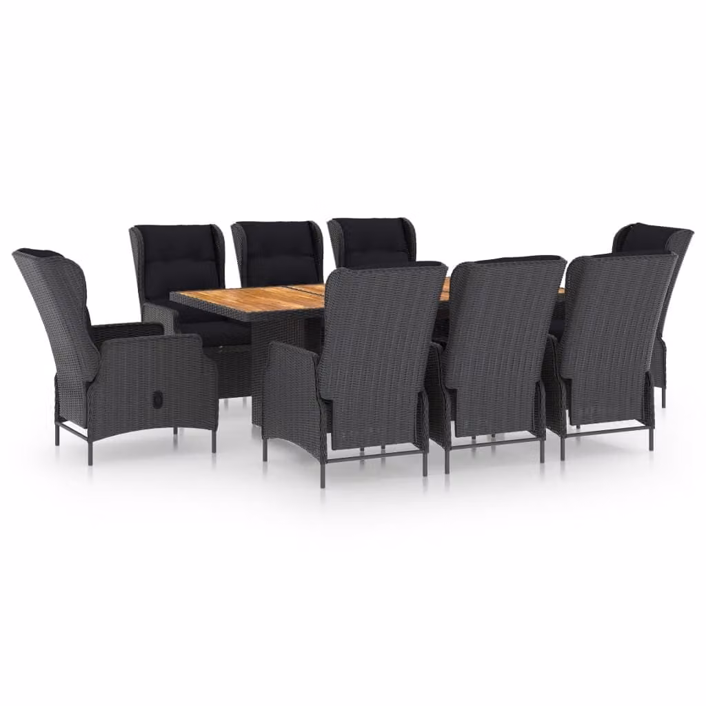 Set da Pranzo Giardino 9 pz con Cuscini Polyrattan Grigio Scuro