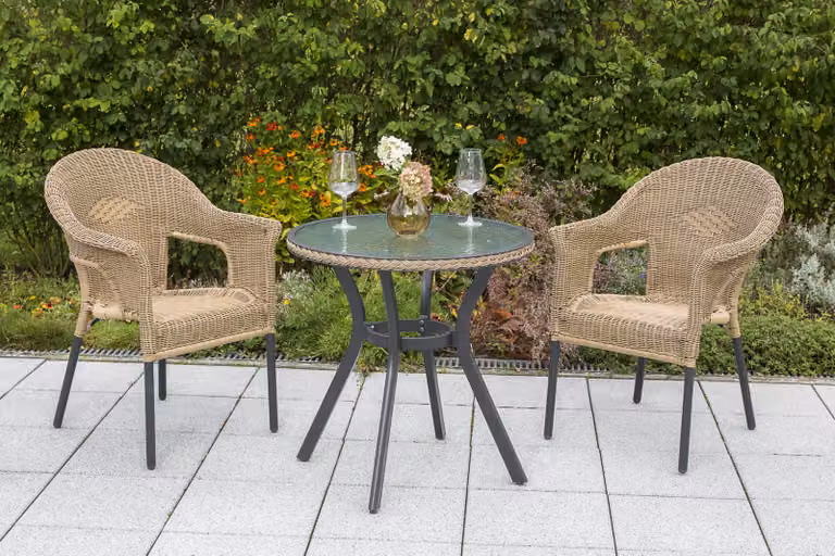 Set di mobili da giardino Merxx "Ravenna" 3 pezzi con tavolo Ø 70 cm - Struttura in alluminio color grafite con intreccio in plastica color naturale