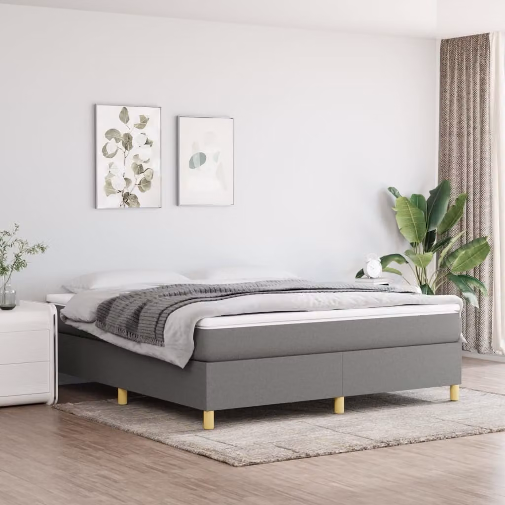 The Living Store Letto a molle con materasso grigio scuro 180x200 cm in tessuto