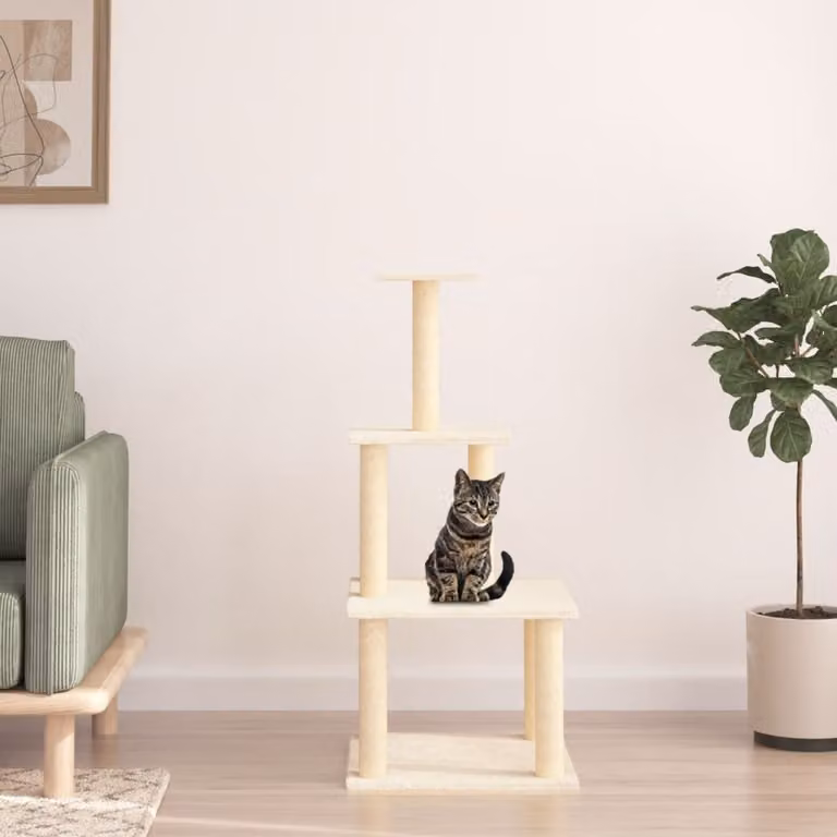 Albero per gatti vidaXL con tiragraffi in sisal, colore beige, Altezza: 111 cm