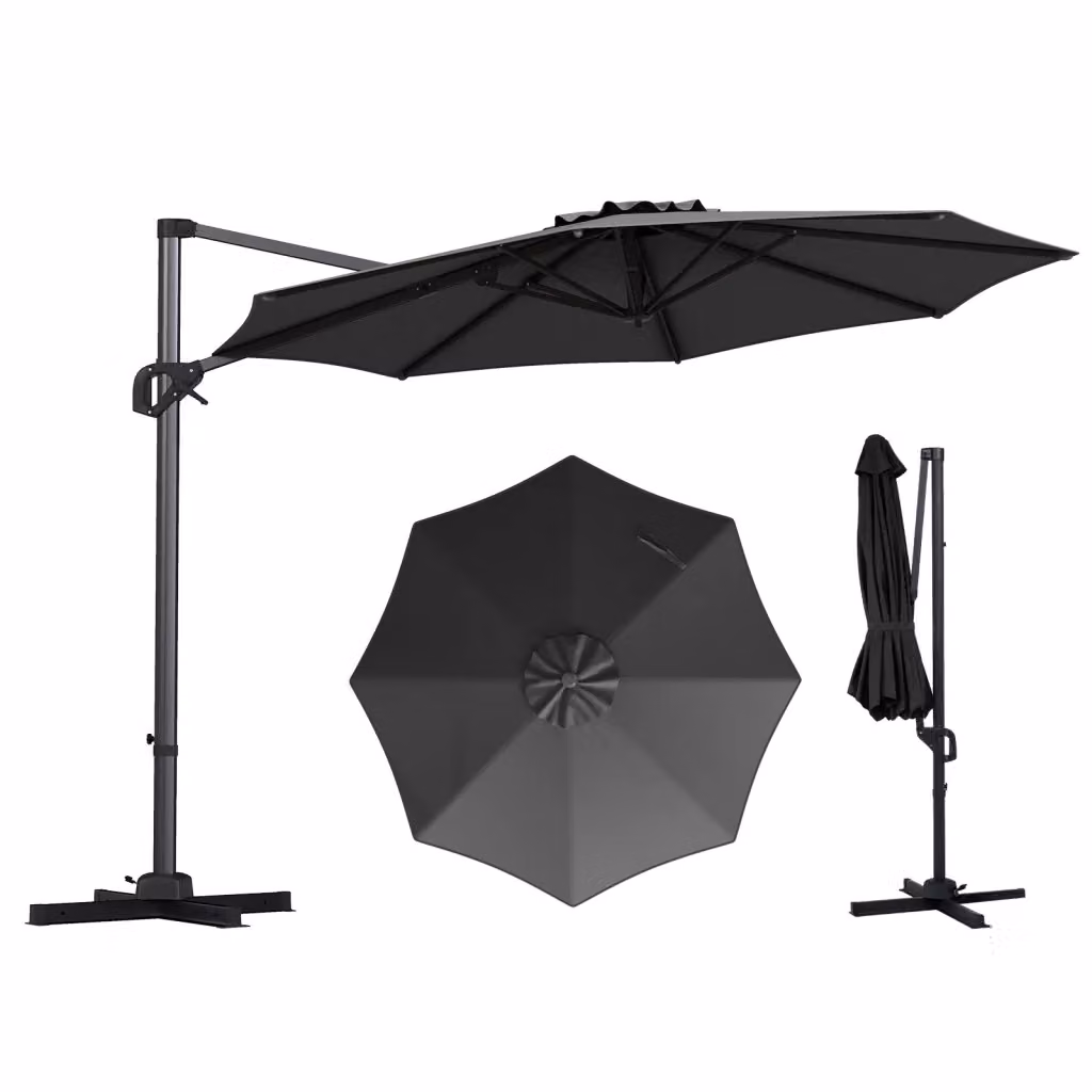 Ombrellone da giardino girevole e inclinabile con tetto ventilato e 15 stecche, Grigio, Diametro: 300 cm – 2