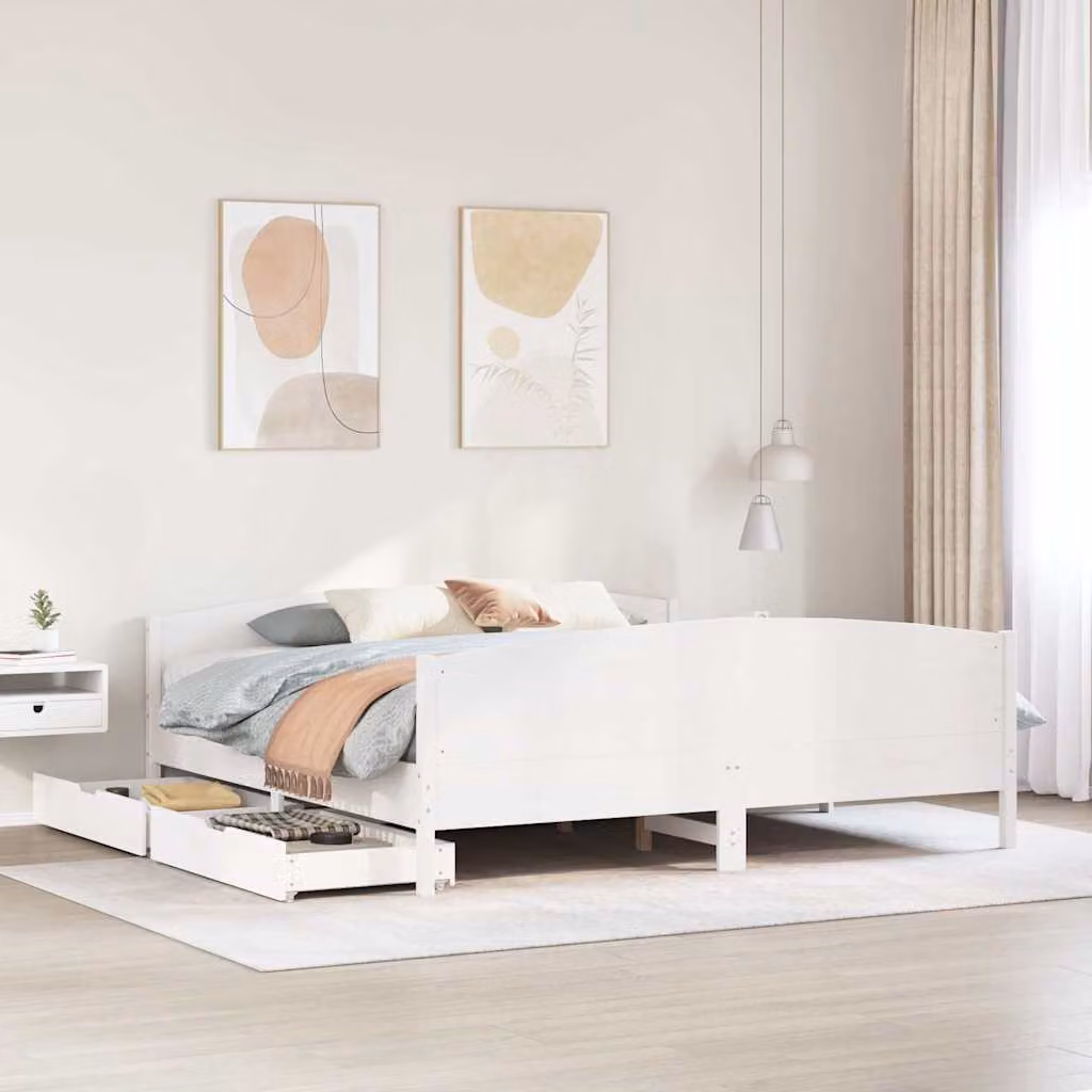vidaXL Giroletto in legno massello di pino bianco con cassetti L/P/H: 200 x 140 x 205,5 cm