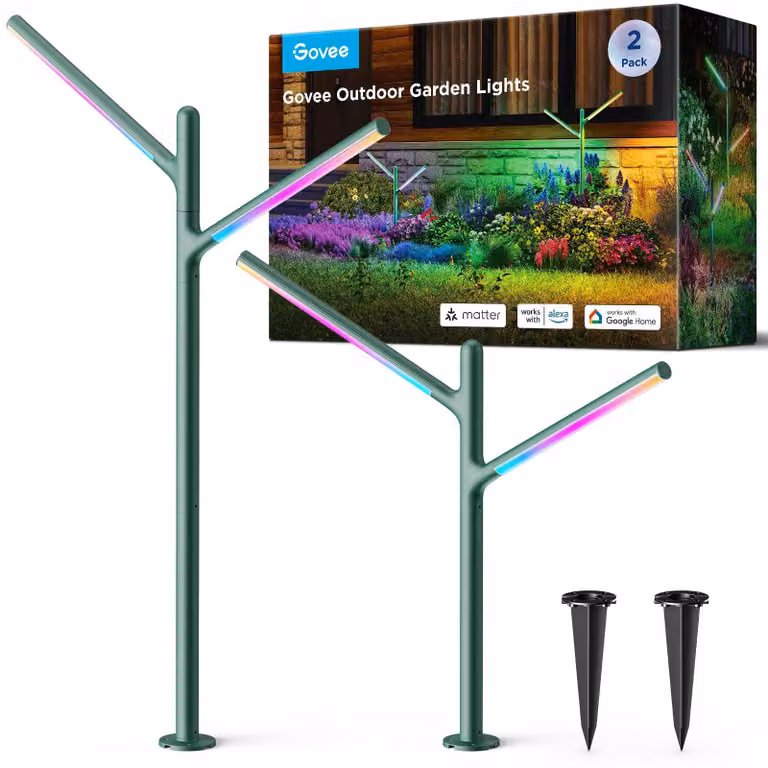 Set di 2 luci a LED per esterni, regolabili in altezza, grado di protezione IP66, tecnologia RGBIC, 16 milioni di colori