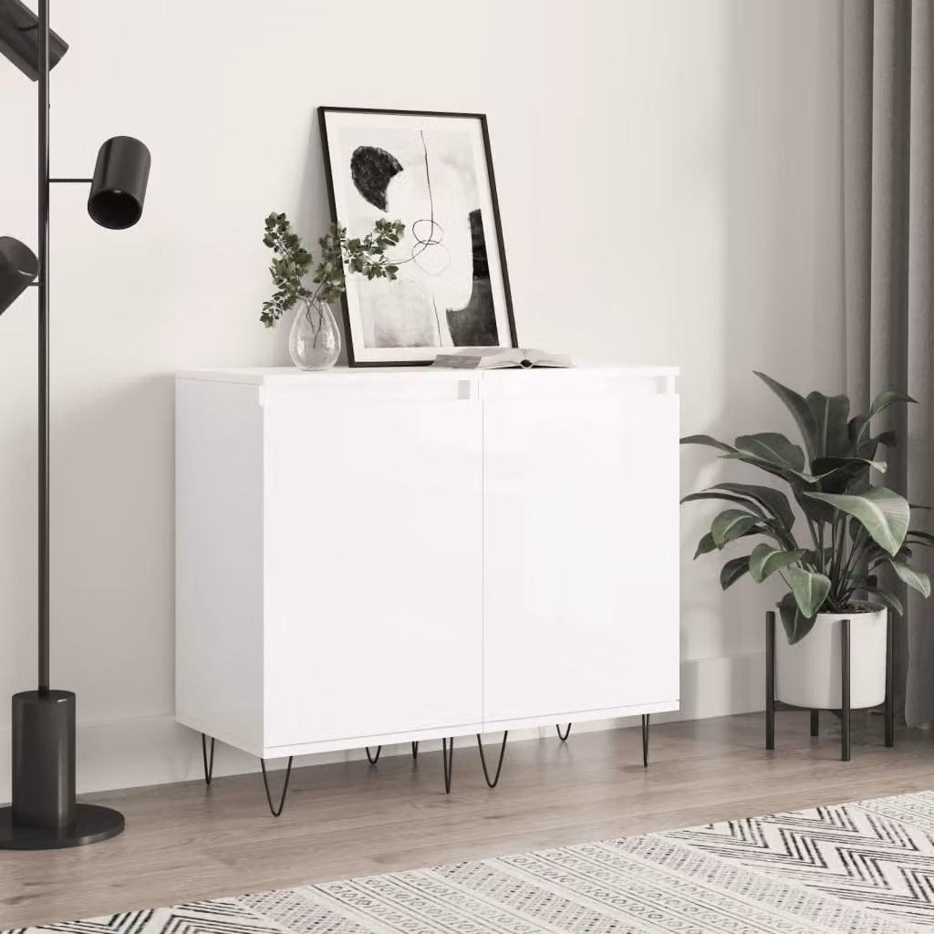 Set di 2 credenze moderne vidaXL in legno e MDF, bianco lucido, sospese a parete, L 40 cm x P 35 cm x H 70 cm