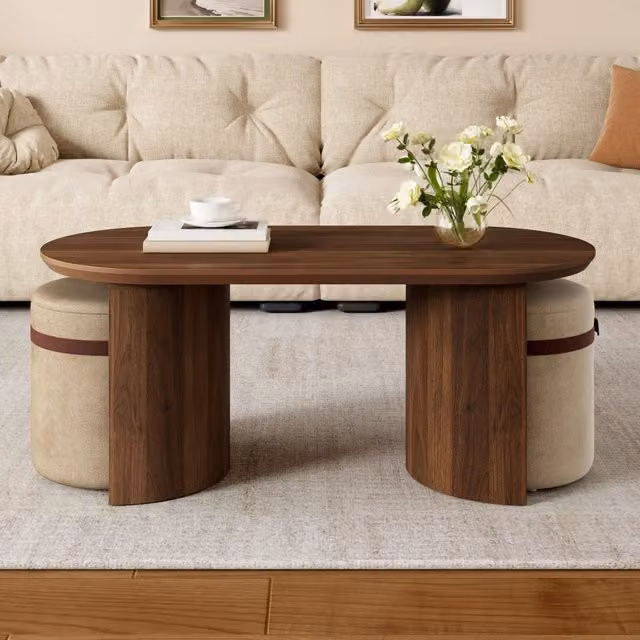 Set di 2 tavolini da caff¨¨ ¨C Minimal ¨C moderni in MDF ovali con sgabelli imbottiti per salotto soggiorno