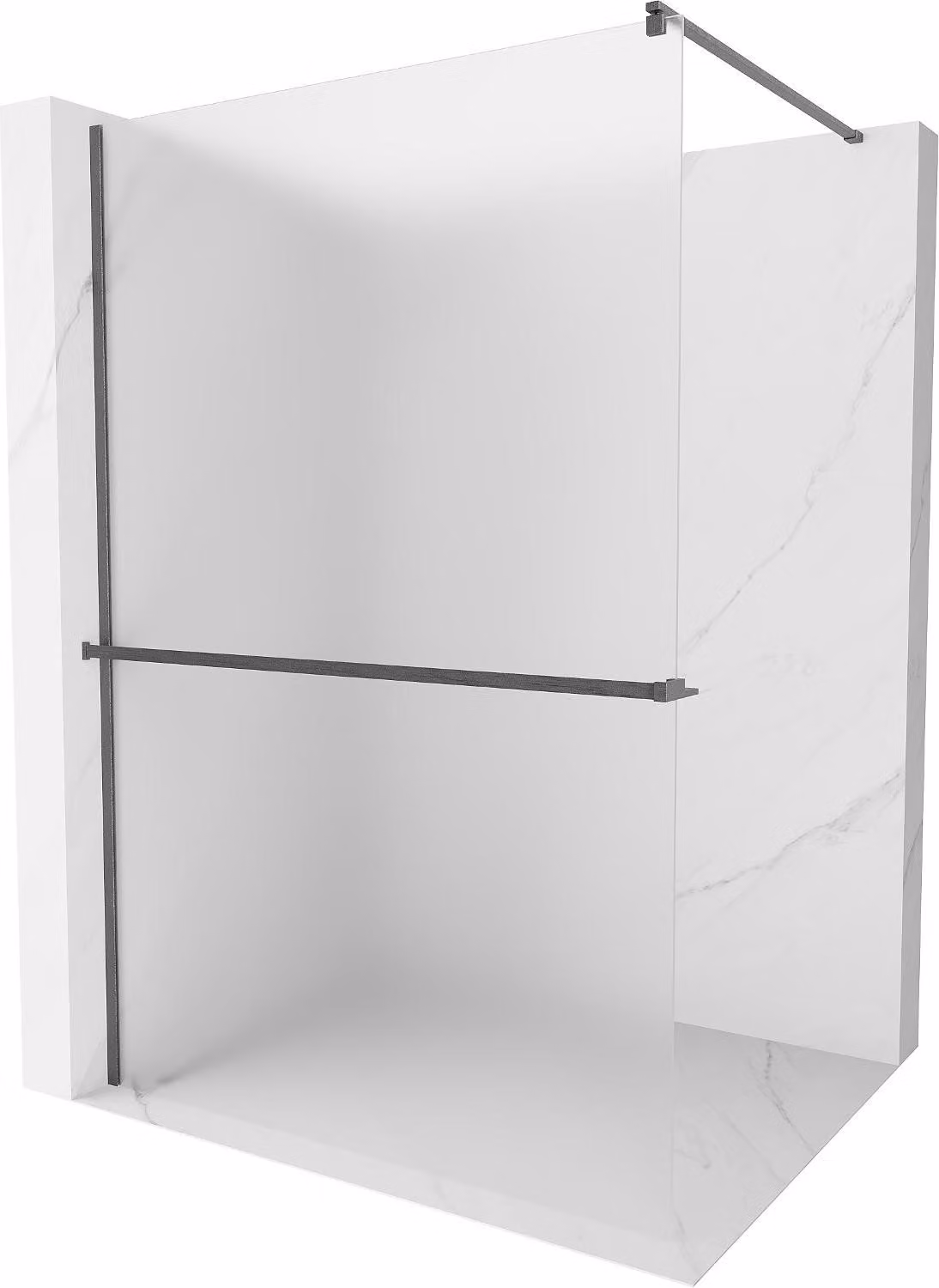 Mexen Kioto+ parete doccia con mensola Walk-in 100 x 200 cm, brina, grigio canna di fucile spazzolato - 800-100-121-66-30