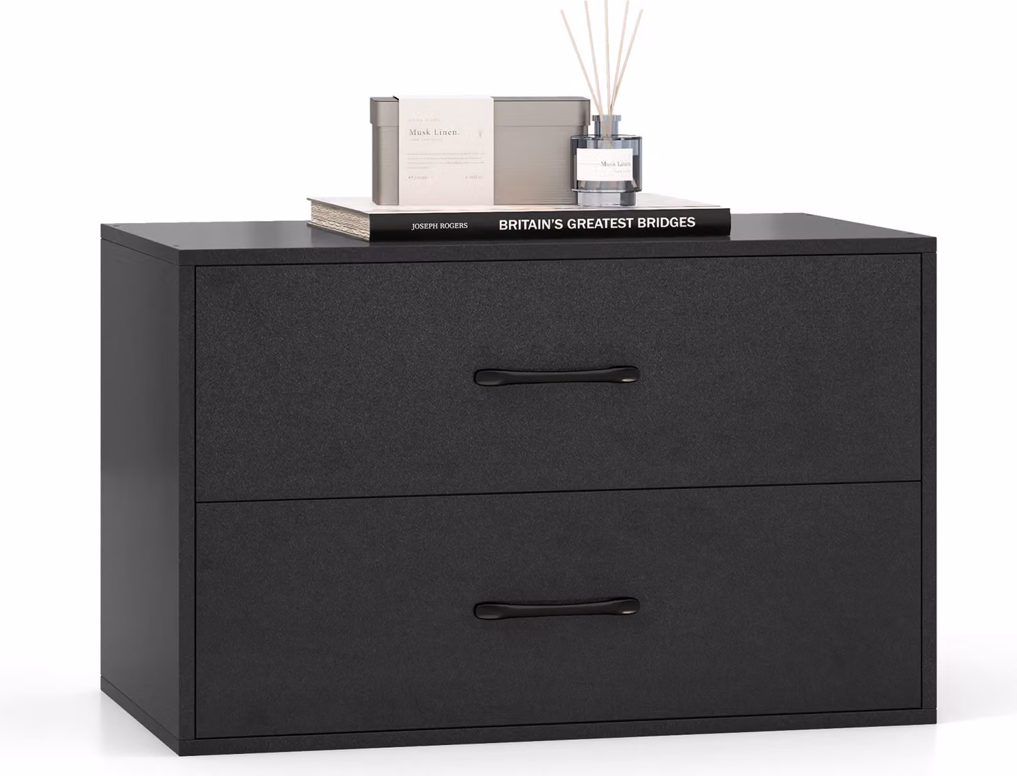 Cassettiera COSTWAY con 2 cassetti, cassettiera impilabile, credenza in legno, mobile contenitore, cassettiera 60 x 34 x 38 cm (nero)