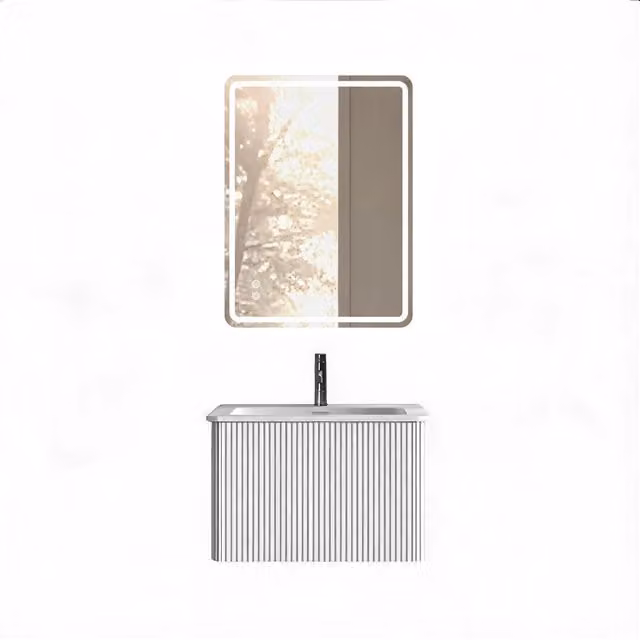 Mobile Bagno Sospeso 60 cm Bianco con Specchio LED 60x80 cm e Lavabo Integrato