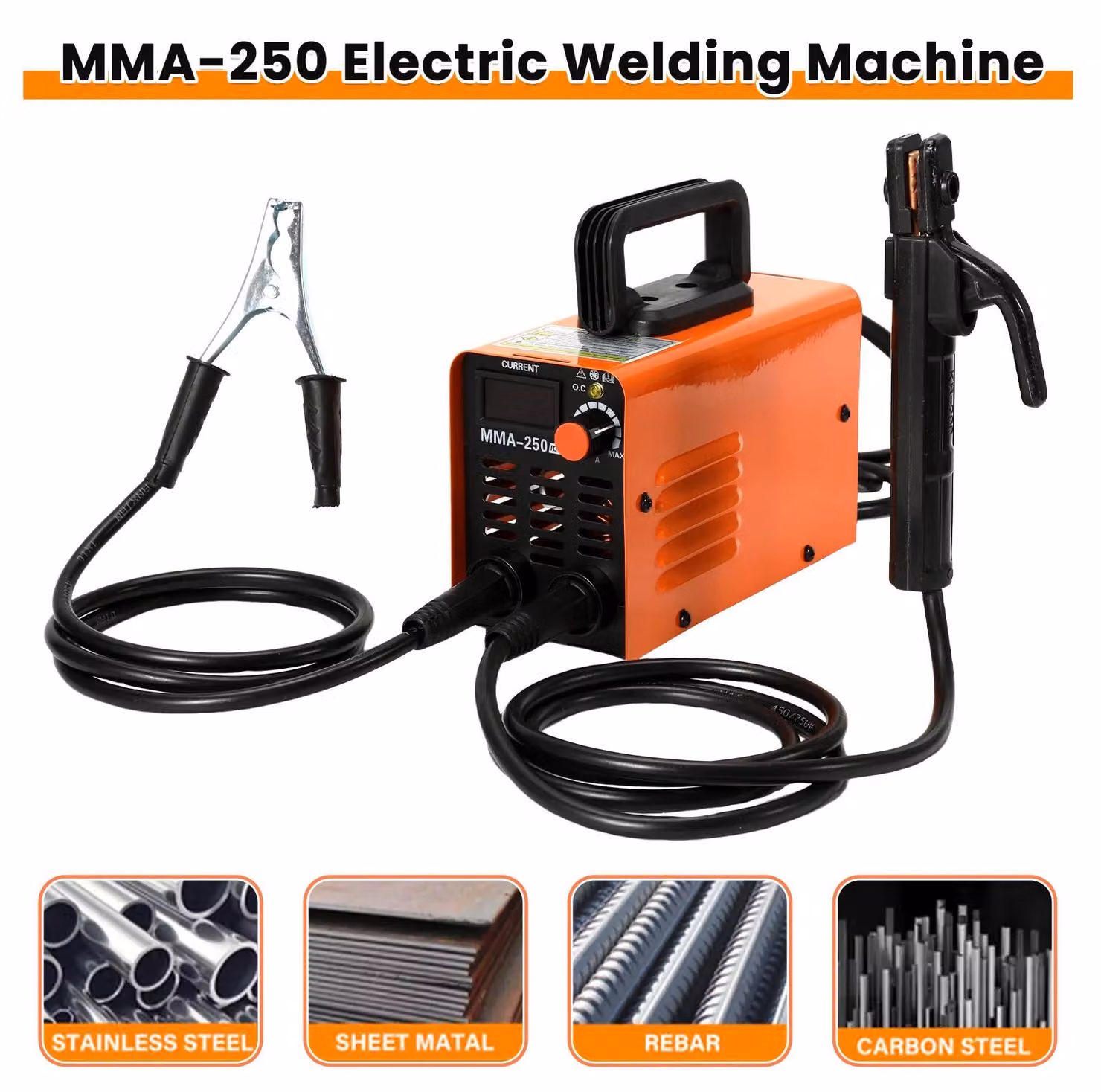 Saldatrice MMA-250 - Saldatrice ad arco inverter - Portatile - Corrente di saldatura regolabile - Compatta - Spina di tipo EU