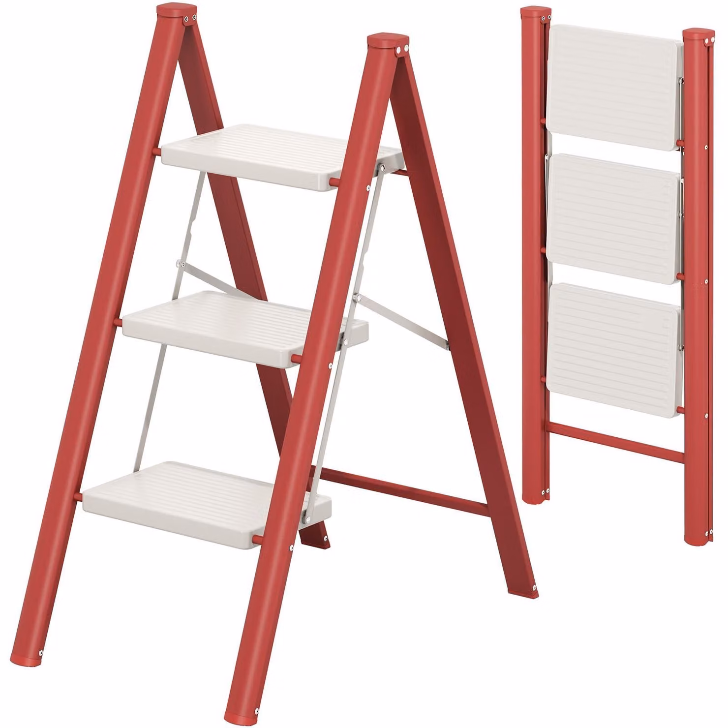 Scala pieghevole con 2 gradini e sistema di bloccaggio di sicurezza