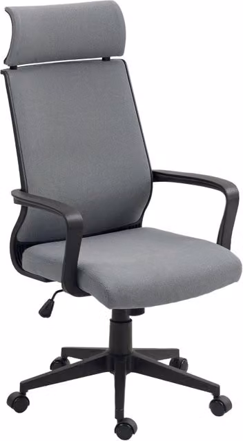 Sedia da ufficio ergonomica Chicfurn in tessuto grigio con poggiatesta regolabile, funzione dondolo e ruote per home office